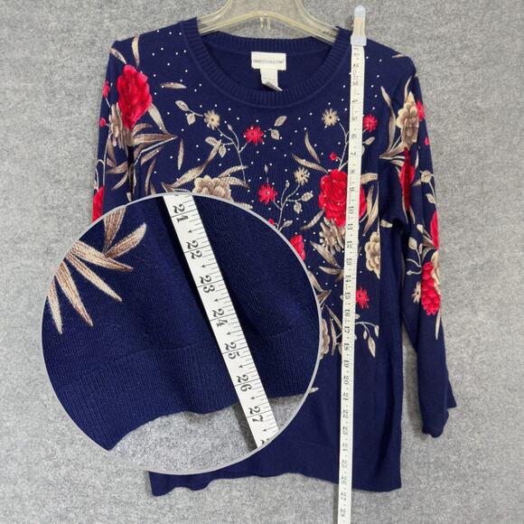 Rebecca Malone Moody Floral Sweater L Lightweight Pullover Studded Soft Vintage - Picture 11 of 14